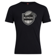 Black short-sleeved ICRON Club Plain Tee by Canterbury featuring a gray shield-shaped chest graphic with the text “ICRON” and an illustration of a rugby ball.