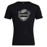 Black short-sleeved ICRON Club Plain Tee by Canterbury featuring a gray shield-shaped chest graphic with the text “ICRON” and an illustration of a rugby ball.
