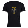 The Spartan Youth Rugby Club Plain Tee by WRS Canterbury is a black cotton blend shirt featuring a yellow and white stylized Spartan helmet logo on the chest.