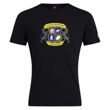 The Winchester Cannons Club Plain Tee by WRS Canterbury is a black cotton blend shirt with a colorful sports and nature crest on the chest.