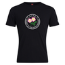 The Society of Iowa Rugby Referees Club Plain Tee by Canterbury, from WRS Canterbury, is a black cotton-blend t-shirt featuring a round logo with two pink flowers and green leaves. The logo displays the text “Society of Iowa Rugby September S.I.R.R.” This stylish and comfortable tee is perfect for rugby fans and everyday wear.