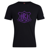Western Carolina University Club Plain Tee by Canterbury featuring a black short-sleeved cotton blend t-shirt with a purple Western Carolina Rugby shield logo on the chest.