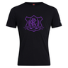 Western Carolina University Club Plain Tee by Canterbury featuring a black short-sleeved cotton blend t-shirt with a purple Western Carolina Rugby shield logo on the chest.