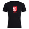 Black short-sleeved Legion Academy Club Plain Tee by Canterbury with “LEGION ACADEMY” and a shield logo featuring the letters “SD” in red on the chest.