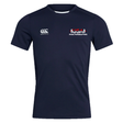 The USA Para Powerlifting Club Dry Tee by EMB Canterbury is a navy short-sleeve shirt with Vapodri tech, featuring the "Canterbury" logo on the right chest and "USA Para Powerlifting" text with logo on the left.