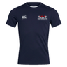 The USA Para Powerlifting Club Dry Tee by EMB Canterbury is a navy short-sleeve shirt with Vapodri tech, featuring the "Canterbury" logo on the right chest and "USA Para Powerlifting" text with logo on the left.