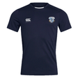 The Milwaukee Barbarians Rugby Club Dry Tee by EMB Canterbury is a navy short-sleeve jersey with Vapodri Technology, featuring a white "Canterbury" logo on the right chest and the club crest on the left.