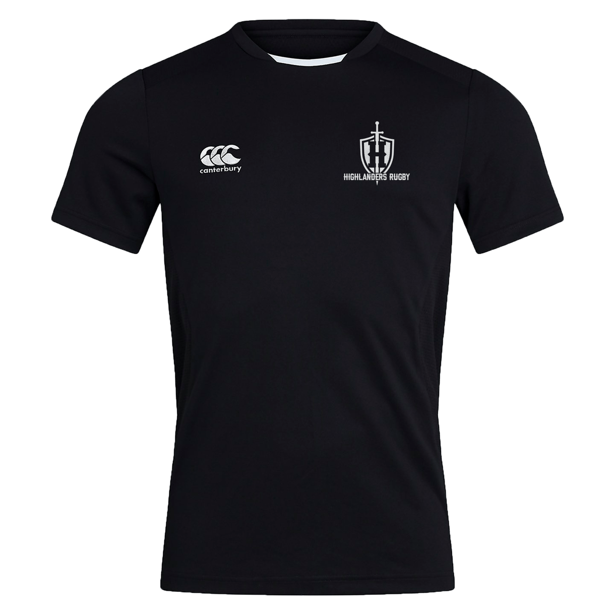 The Highlanders Rugby NC Club Dry Tee by Canterbury features the Highlanders Rugby logo on the right chest and the EMB Canterbury logo on the left chest. Crafted with Vapodri Technology for optimal performance and breathability, this shirt is perfect for any rugby enthusiast.