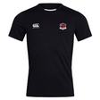 The Southern Pines Youth Rugby Club Dry Tee by EMB Canterbury is a black jersey with a Canterbury logo on the right chest and a shield emblem on the left. It features Vapodri Technology for quick drying and breathable comfort.