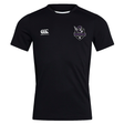 The Cypress Warriors Men's Rugby Club Dry Tee by EMB Canterbury is a black short-sleeve shirt with a team logo on the left chest, Canterbury logo on the right, and moisture-wicking Vapodri tech for all-day comfort.