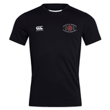 Introducing the Santa Rosa Youth Rugby Club Dry Tee by Canterbury. This black short-sleeve performance shirt from EMB Canterbury features a white Canterbury logo on the right chest and the “Santa Rosa Youth Rugby” emblem with a red rose on the left chest. Made as a Club Dry T-Shirt, it utilizes Vapodri Technology for breathability, helping to keep you cool and comfortable during every match or training session.