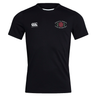 Introducing the Santa Rosa Youth Rugby Club Dry Tee by Canterbury. This black short-sleeve performance shirt from EMB Canterbury features a white Canterbury logo on the right chest and the “Santa Rosa Youth Rugby” emblem with a red rose on the left chest. Made as a Club Dry T-Shirt, it utilizes Vapodri Technology for breathability, helping to keep you cool and comfortable during every match or training session.