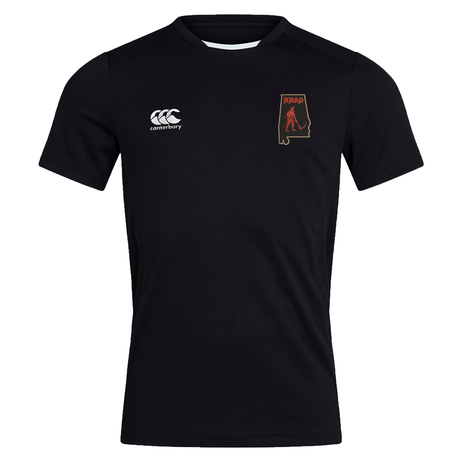 An EMB Canterbury Aging Alabama Rugby Players Club Dry Tee featuring a logo of the state of Alabama with a hockey player and the text “AARP” on the chest, designed with Vapodri Technology.