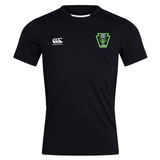 Black Vapodri Rock Rugby Club Dry Tee by Canterbury with a white logo on the right chest and a green and black “Rock Rugby Lions” shield emblem on the left chest.