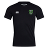 Black Vapodri Rock Rugby Club Dry Tee by Canterbury with a white logo on the right chest and a green and black “Rock Rugby Lions” shield emblem on the left chest.