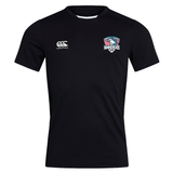 The SWFL Lady Hammerheads Club Dry Tee by WRS Canterbury is a black short-sleeve workout shirt with a "HAMMERHEADS" logo on the right chest and a white Canterbury logo on the left, featuring Vapodri Technology for comfort and performance.