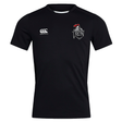 The Birmingham Iron Women's Football Club Dry Tee by EMB Canterbury is a black short-sleeve sports jersey with Canterbury and Iron Knights crests, crafted with Vapodri technology for superior moisture wicking.