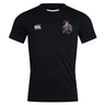 The Birmingham Iron Women's Football Club Dry Tee by EMB Canterbury is a black short-sleeve sports jersey with Canterbury and Iron Knights crests, crafted with Vapodri technology for superior moisture wicking.