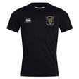 The Hornets Rugby Club 1977 Club Dry Tee by EMB Canterbury is a black short-sleeve rugby shirt featuring Canterbury’s signature Vapodri Technology for advanced moisture management, with a Canterbury logo on the right and a Hornets Rugby Club crest with a yellow hornet on the left.