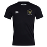 The Hornets Rugby Club 1977 Club Dry Tee by EMB Canterbury is a black short-sleeve rugby shirt featuring Canterbury’s signature Vapodri Technology for advanced moisture management, with a Canterbury logo on the right and a Hornets Rugby Club crest with a yellow hornet on the left.
