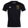 The Spartan Youth Rugby Club Dry Tee by EMB Canterbury is a black, short-sleeved performance shirt with a "Spartan Rugby" left chest logo and "Canterbury" right chest logo, designed for breathability during workouts.