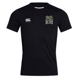 Introducing the Lewis County Elks Club Dry Tee by EMB Canterbury—a black short-sleeve athletic shirt featuring the Canterbury logo on the right chest and an “Elks” emblem with an elk head on the left chest. Made with Vapodri Technology for superior moisture wicking, this tee keeps you cool and comfortable during any activity.