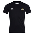 The Chicago Riot Club Dry Tee by EMB Canterbury is a black short-sleeve athletic shirt with Vapodri Technology, featuring the Canterbury logo on the right chest and Chicago Riot badge on the left to keep you cool and dry.
