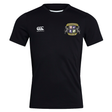 The Winchester Cannons Club Dry Tee by EMB Canterbury is a black short-sleeve sports jersey featuring a left chest crest, white Canterbury logo on the right, and Vapodri Technology for superior moisture wicking to keep you cool during intense workouts.