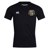The Winchester Cannons Club Dry Tee by EMB Canterbury is a black short-sleeve sports jersey featuring a left chest crest, white Canterbury logo on the right, and Vapodri Technology for superior moisture wicking to keep you cool during intense workouts.