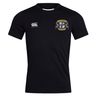 The Winchester Cannons Club Dry Tee by EMB Canterbury is a black short-sleeve sports jersey featuring a left chest crest, white Canterbury logo on the right, and Vapodri Technology for superior moisture wicking to keep you cool during intense workouts.