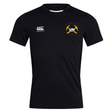 Black Mother Lode Club Dry Tee by Canterbury athletic shirt with a logo on the chest featuring two crossed pickaxes and a rugby ball with the text “Mother Lode Rugby.”