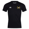 Black Mother Lode Club Dry Tee by Canterbury athletic shirt with a logo on the chest featuring two crossed pickaxes and a rugby ball with the text “Mother Lode Rugby.”