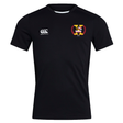 A black short-sleeved Potomac Exiles Rugby Club Club Dry Tee by EMB Canterbury, featuring a white Canterbury logo on the right chest, a red and gold Potomac Exiles crest on the left chest, and Vapodri Technology to help keep you dry during intense training sessions.