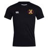 A black short-sleeved Potomac Exiles Rugby Club Club Dry Tee by EMB Canterbury, featuring a white Canterbury logo on the right chest, a red and gold Potomac Exiles crest on the left chest, and Vapodri Technology to help keep you dry during intense training sessions.