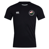 The Society of Iowa Rugby Referees Club Dry Tee by Canterbury is a black short-sleeve athletic shirt from EMB Canterbury, featuring a white Canterbury logo on the right chest and a round floral emblem on the left chest. Made with breathable Vapodri Technology, it keeps you cool and comfortable during every workout.