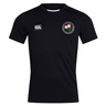 The Society of Iowa Rugby Referees Club Dry Tee by Canterbury is a black short-sleeve athletic shirt from EMB Canterbury, featuring a white Canterbury logo on the right chest and a round floral emblem on the left chest. Made with breathable Vapodri Technology, it keeps you cool and comfortable during every workout.