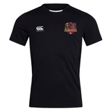 Sure! Here’s a rewritten version using your product data: The Godzilla Rugby Football Club Club Dry Tee by EMB Canterbury is a black, short-sleeved athletic T-shirt featuring quick-drying Vapodri Technology, with the “EMB Canterbury” logo on the right chest and a bold “Godzilla” graphic on the left chest.