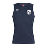 Navy blue sleeveless EMB Canterbury Rugby Football Club at Christopher Newport University Club Dry singlet with an EMB Canterbury logo on the right chest and a small white shield logo on the left, featuring Vapodri Technology.