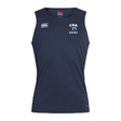The Christian Brothers Academy Rugby Club Dry Singlet by EMB Canterbury offers performance and comfort with Vapodri Technology, featuring a navy blue sleeveless design, CBA Rugby logo, and white Canterbury branding.