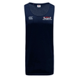 The EMB Canterbury USA Para Powerlifting Club Dry Singlet is a navy sleeveless athletic tank with Vapodri tech, featuring the Canterbury logo on the left chest and "USA Para Powerlifting" on the right chest.