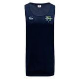 The Kingwood Rugby Club Dry Singlet by EMB Canterbury is a navy rugby tank top featuring the Kingwood Rugby crest—ideal athletic wear combining comfort and style.