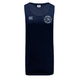 The Saint Anselm College Club Rugby Club Dry Singlet by EMB Canterbury is a navy sleeveless top featuring a white Canterbury logo and "SA" emblem—ideal for athletic gear fans.