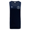 The Saint Anselm College Club Rugby Club Dry Singlet by EMB Canterbury is a navy sleeveless top featuring a white Canterbury logo and "SA" emblem—ideal for athletic gear fans.