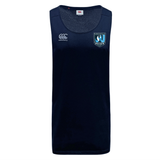 The Minneapolis Mayhem Rugby Club Dry Singlet by Canterbury is a sleeveless navy sports tank top featuring the Canterbury and Mayhem team logos on the chest. Crafted from premium athletic gear by EMB Canterbury, this singlet incorporates Vapodri Technology to keep you cool and comfortable during intense training sessions.