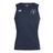Navy New Saint Andrews College Club Dry Singlet by EMB Canterbury, sleeveless and designed with Vapodri Technology, featuring two white chest logos—a Canterbury logo on the right and a New Saint Andrews college crest on the left—perfect athletic gear for peak performance.