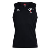A black Ventura Outlaws Rugby Club Dry Singlet by EMB Canterbury, featuring a sleeveless design with the Canterbury logo and Ventura Outlaws Rugby logo on the chest, and Vapodri Technology for superior comfort.