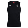 The Highlanders Rugby NC Club Dry Singlet by Canterbury in black is a sleeveless training shirt that incorporates Vapodri Technology. It features the Canterbury logo on the left shoulder and the "Highlanders Rugby" logo on the right chest. This athletic gear from EMB Canterbury is perfect for enhancing performance on and off the field.
