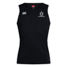 The Highlanders Rugby NC Club Dry Singlet by Canterbury in black is a sleeveless training shirt that incorporates Vapodri Technology. It features the Canterbury logo on the left shoulder and the "Highlanders Rugby" logo on the right chest. This athletic gear from EMB Canterbury is perfect for enhancing performance on and off the field.