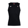 The EMB Canterbury Superior Rugby Club Club Dry Singlet is a sleeveless black athletic shirt with Vapodri Technology and two white chest logos, shown on a plain background—perfect for peak performance.