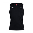 The Chicago Riot Club Dry Singlet by EMB Canterbury is a sleeveless black athletic tank with Vapodri Technology, featuring the Canterbury logo left chest and University of Southern Queensland emblem right chest for performance and style.